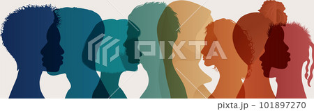 Silhouette profile group of men and women of diverse culture. Diversity multicultural and multiethnic people. Racial equality and anti-racism concept.Social inclusion.Inclusive. Friendship Silhouette profile group of men and women of diverse culture. Diversity multicultural and multiethnic people. Racial equality and anti-racism concept.Social inclusion.Inclusive. Friendship 101897270