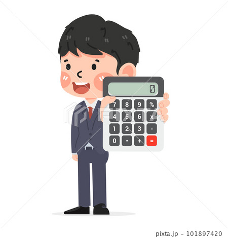 Cute male entrepreneur with calculator 101897420