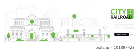 City railroad - thin line design style vector web banner 101897428