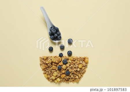 Photo of uncooked food for breakfast - muesli 101897583