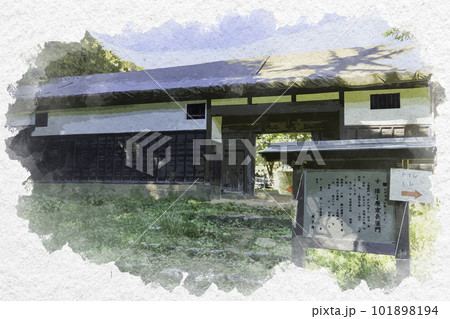 水彩画風 米子城跡 小原家長屋門 鳥取県米子市 水彩画風 米子城跡 小原家長屋門 鳥取県米子市 101898194