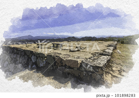 水彩画風　米子城跡　天守台　鳥取県米子市 101898283
