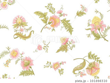Fantasy flowers in retro, vintage, jacobean embroidery style. 101898310