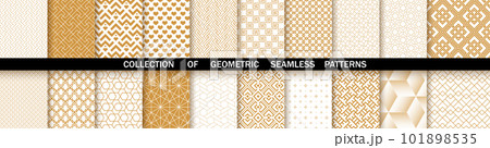 Geometric set of seamless gold and white patterns. Simpless vector graphics 101898535