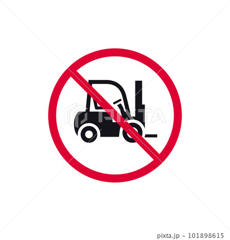 No forklift prohibited sign, no stacker forbidden modern round sticker, vector illustration No forklift prohibited sign, no stacker forbidden modern round sticker, vector illustration 101898615