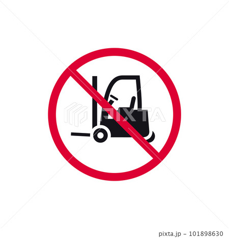 No forklift prohibited sign, no stacker forbidden modern round sticker, vector illustration 101898630