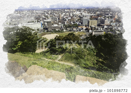 水彩画風　米子城跡　番所跡　鳥取県米子市 101898772