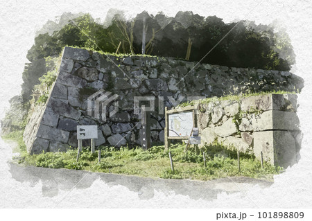 水彩画風　米子城跡　桝形虎口　鳥取県米子市 101898809