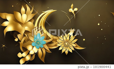 Islamic wallpaper with a greetings template for Ramadan. Generative AI. 101900441