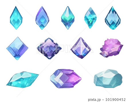 Crystal gems, vector gemstones and jewel icons. Isolated cartoon minerals, crystals and gemstones. Natural opal, emerald and diamond, ruby and topaz, quartz glass 101900452