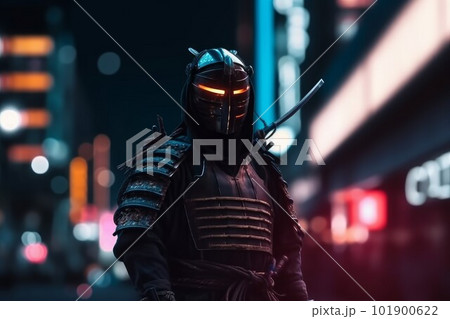 Japan street samurai. Samurai armor. Generate Ai 101900622