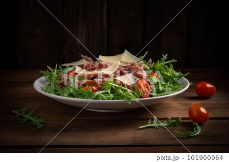 Arugula tomatoes dish. Healthy salad. Generate Ai Arugula tomatoes dish. Healthy salad. Generate Ai 101900964