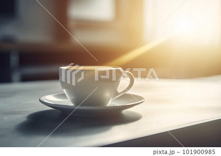 Hot morning fresh coffee cup. Cafe brake. Generate Ai 101900985