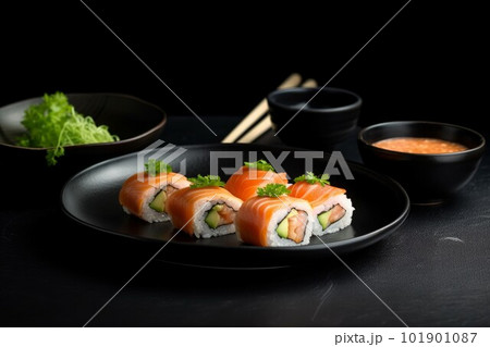 Rice rushi rolls. Rice dish. Generate Ai 101901087