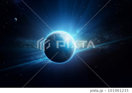 Planet in light. Blue universe light. Generate Ai Planet in light. Blue universe light. Generate Ai 101901235