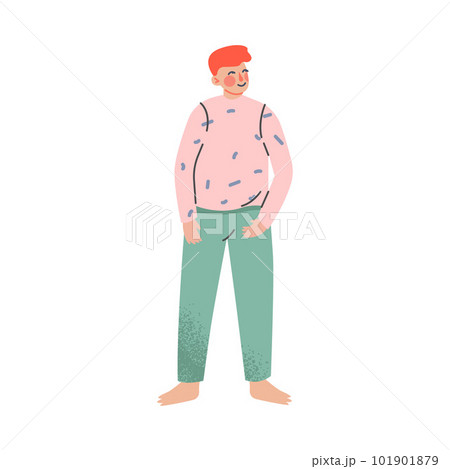 Teenage boy in cozy home clothes. Cheerful guy in comfy nightwear cartoon vector illustration Teenage boy in cozy home clothes. Cheerful guy in comfy nightwear cartoon vector illustration 101901879