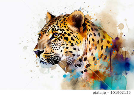 Leopard watercolor painting on a white - Stock Illustration [101902139]  - PIXTA