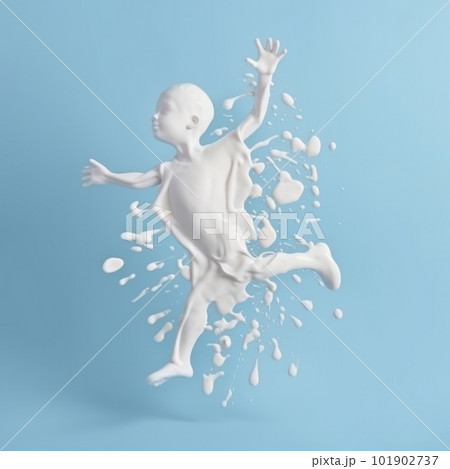 An abstract design of white liquid in mid-air against a vibrant blue background creates an explosion of energy and power. AI Generative An abstract design of white liquid in mid-air against a vibrant blue background creates an explosion of energy and power. AI Generative 101902737