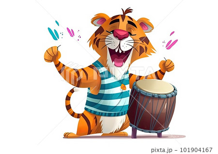Tiger is playing drum and smiling isolated on a white background Tiger is playing drum and smiling isolated on a white background 101904167
