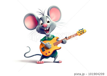 Mouse playing electric guitar and smiling with copy space on a white background isolated Mouse playing electric guitar and smiling with copy space on a white background isolated 101904209