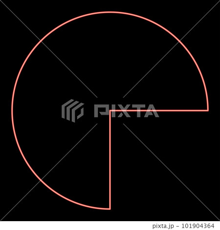 Neon part circle 3/4 three four red color vector illustration image flat style 101904364