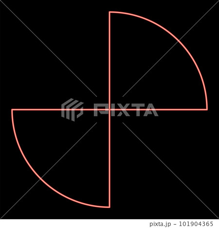 Neon part circle 1/2 2 two red color vector illustration image flat style 101904365