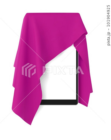 Pink fabric covering a blank tablet pad gadget, vector illustration 101904925