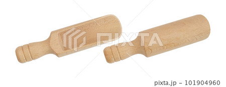Wooden measuring scoop spoon front and back top view isolated on white background Wooden measuring scoop spoon front and back top view isolated on white background 101904960