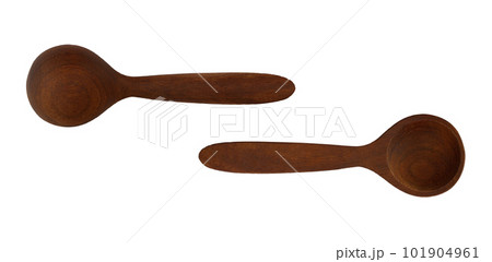 Wooden spoon front and back top view isolated on white background Wooden spoon front and back top view isolated on white background 101904961