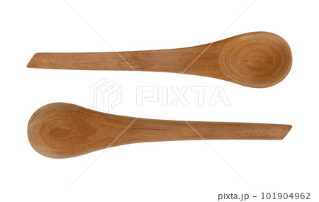 Wooden spoon front and back top view isolated on white background Wooden spoon front and back top view isolated on white background 101904962