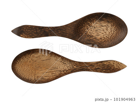 Wooden spoon front and back top view isolated on white background Wooden spoon front and back top view isolated on white background 101904963