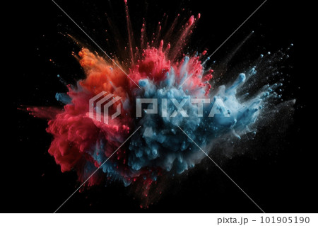 Freeze motion of colored powder explodes on black background. Abstract colorful explosion Freeze motion of colored powder explodes on black background. Abstract colorful explosion 101905190