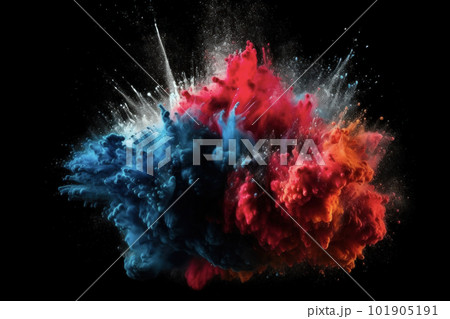 Freeze motion of colored powder explodes on black background. Abstract colorful explosion Freeze motion of colored powder explodes on black background. Abstract colorful explosion 101905191