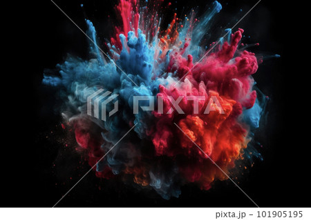 Freeze motion of colored powder explodes on black background. Abstract colorful explosion Freeze motion of colored powder explodes on black background. Abstract colorful explosion 101905195