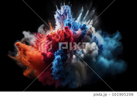 Freeze motion of colored powder explodes on black background. Abstract colorful explosion Freeze motion of colored powder explodes on black background. Abstract colorful explosion 101905206