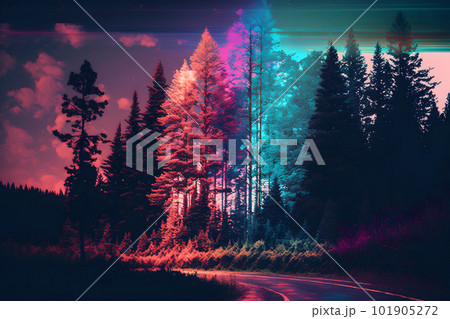 Beautiful winter forest at night and northern lights. Neural network AI generated art 101905272
