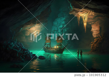 view inside the cave, beautiful scenery. Neural network AI generated art 101905312