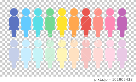 一套 20 個鮮豔的站立女性人形圖標/象形圖 - 多彩 101905438