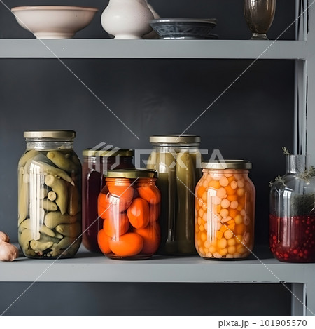 Vegetable twists on the shelf. Ai generative. Illustration. 101905570