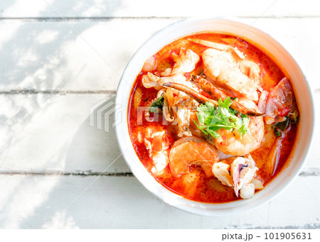Famous food in Thailand. Tom Yum Kung on table with copy space 101905631