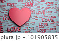 Backgroung with scattered inscription Love and a heart shape, 3D illustration 101905835