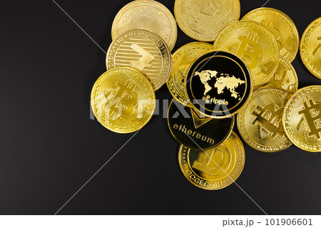 Ripple coin on top of various golden cryptocurrencies 101906601