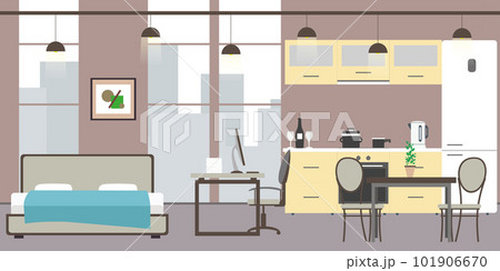 Empty Studio apartment with big windows Empty Studio apartment with big windows 101906670