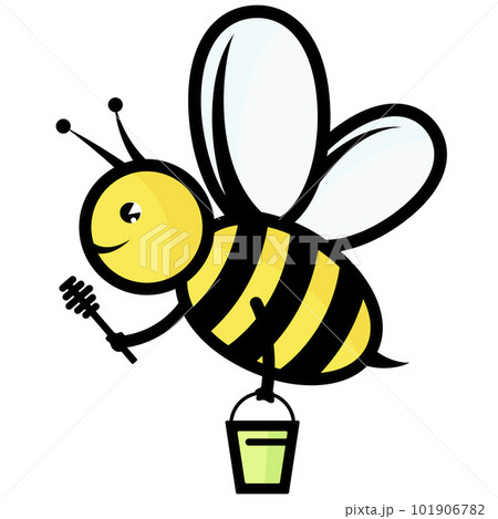 Cheerful bee with a bucket collects honey 101906782