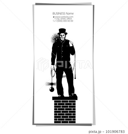 Chimney sweep in uniform on chimney business card 101906783