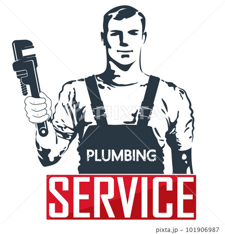 Plumber in uniform with wrench in hand 101906987