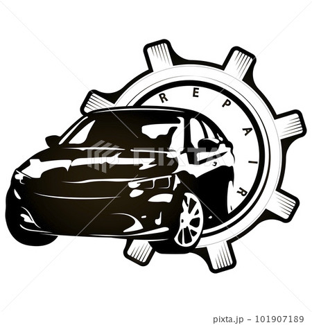 Repair car service. Passenger car silhouette and gear Repair car service. Passenger car silhouette and gear 101907189