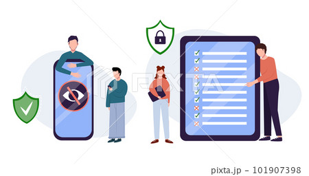 Parental control. Parental control software, parental advisory music, kids digital content metaphors. Vector isolated concept metaphor illustrations 101907398