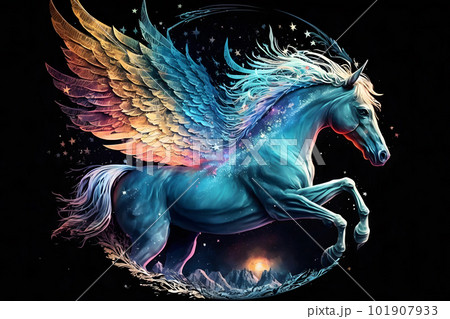 Fairy space winged horse pegasus. Neural network AI generated art Fairy space winged horse pegasus. Neural network AI generated art 101907933