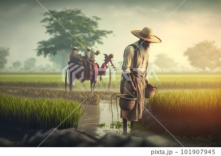 Farmer watering his plants. Neural network AI generated art Farmer watering his plants. Neural network AI generated art 101907945